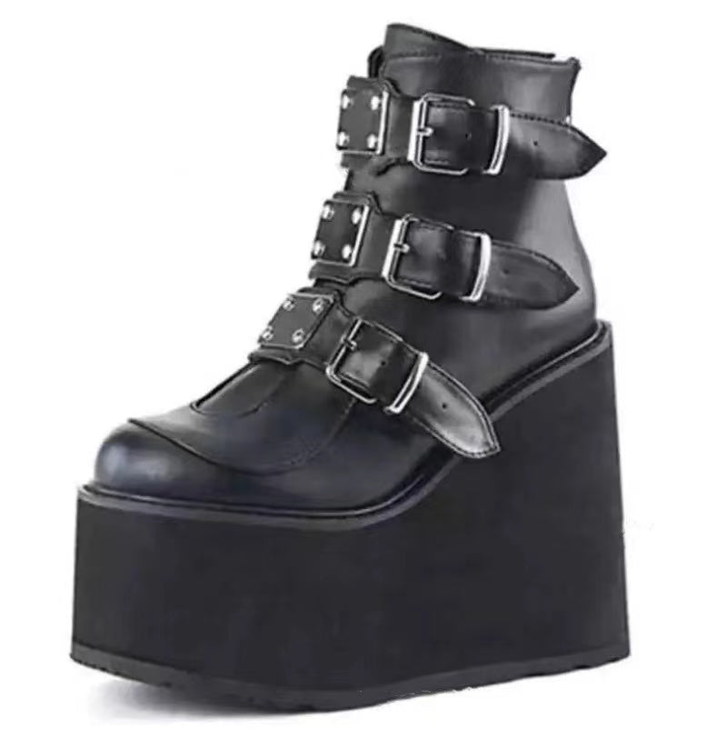 The New Large size autumn and winter European and American new short boots wedge heel Japanese Lolita uniform women's shoes